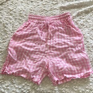 Frankie’s Bikinis- Lou High Rise Shorts in Pink Picnic 100% Linen